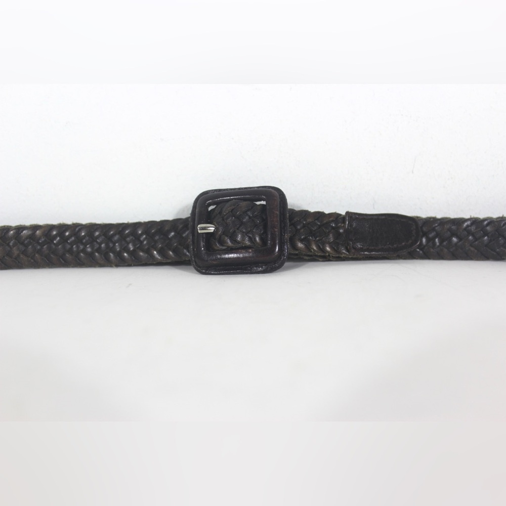 Super Skinny Vintage Woven Leather Belt Dark Brown Braided Adjustable